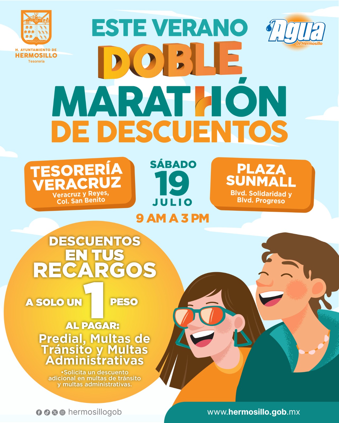 Aprovecha el doble Marat&oacute;n de Descuentos de Tesorer&iacute;a Municipal y Agua de Hermosillo este s&aacute;bado 19