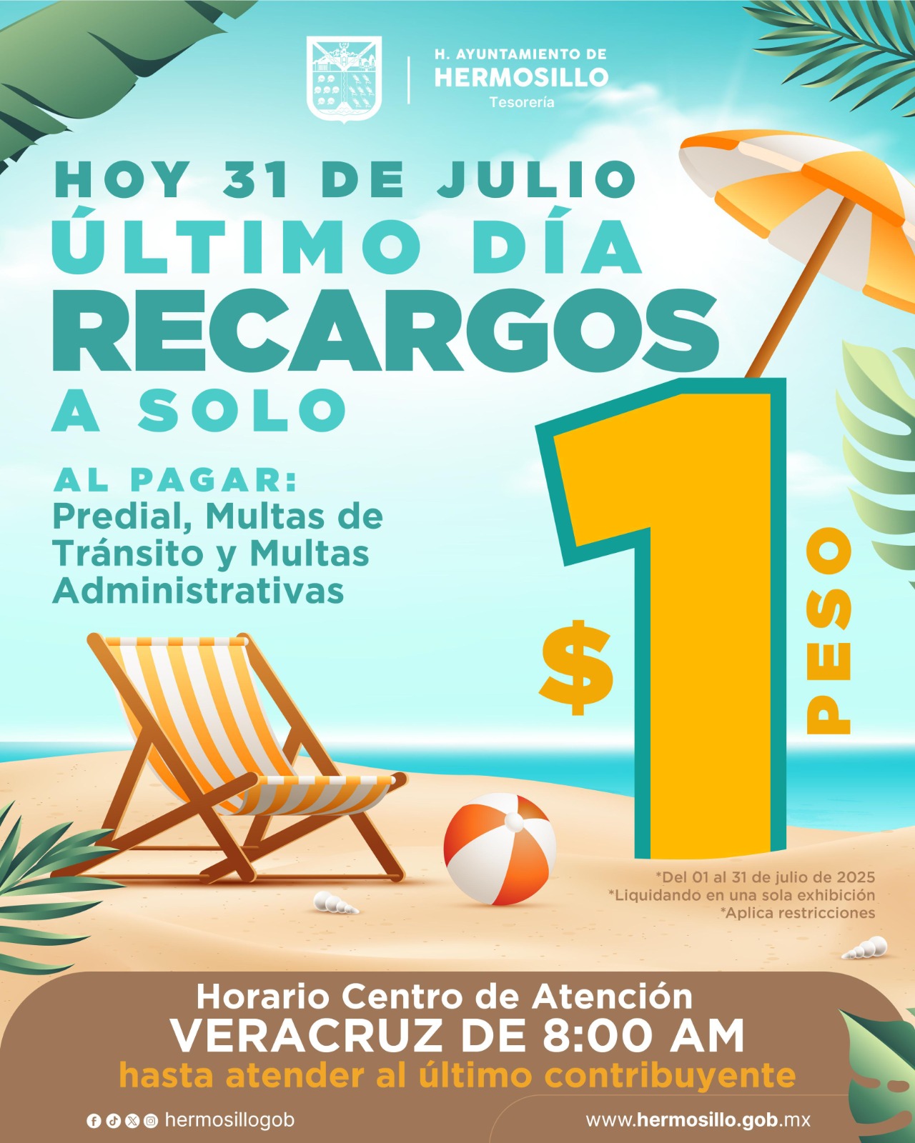 Llaman en Tesorer&iacute;a Municipal a aprovechar el &uacute;ltimo d&iacute;a de pago de recargos a un peso